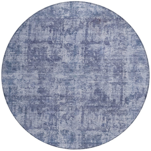 HomeRoots 5' Blue and Ivory Abstract Area Rug - Stylish, Washable Design for Indoor and Outdoor Spaces 8' Round 615442