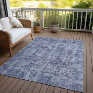 HomeRoots 5' Blue and Ivory Abstract Area Rug - Stylish, Washable Design for Indoor and Outdoor Spaces 8' X 10' 615443