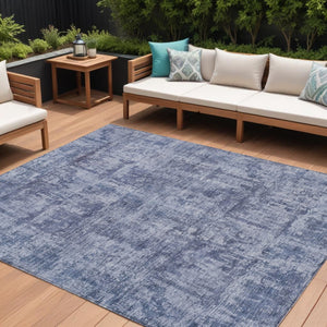 HomeRoots 5' Blue and Ivory Abstract Area Rug - Stylish, Washable Design for Indoor and Outdoor Spaces 10' X 14' 615445
