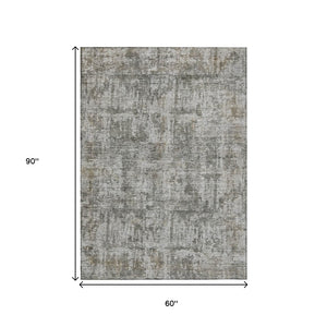 HomeRoots 5' Modern Pewter and Ivory Abstract Washable Area Rug for Indoor and Outdoor High-Traffic Spaces 5' X 8' 615447
