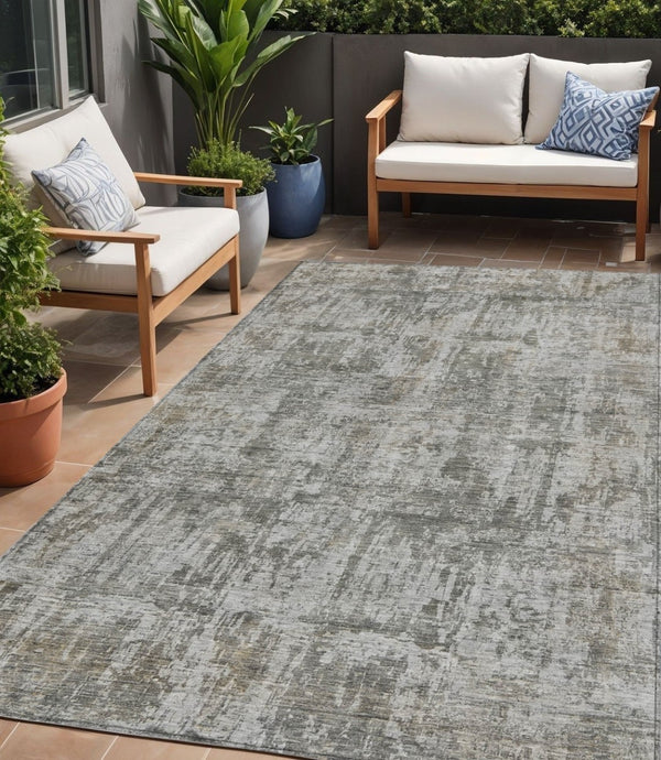 HomeRoots 5' Modern Pewter and Ivory Abstract Washable Area Rug for Indoor and Outdoor High-Traffic Spaces 5' X 8' 615447