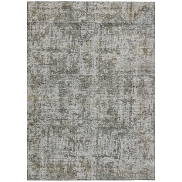 HomeRoots 5' Modern Pewter and Ivory Abstract Washable Area Rug for Indoor and Outdoor High-Traffic Spaces 5' X 8' 615447