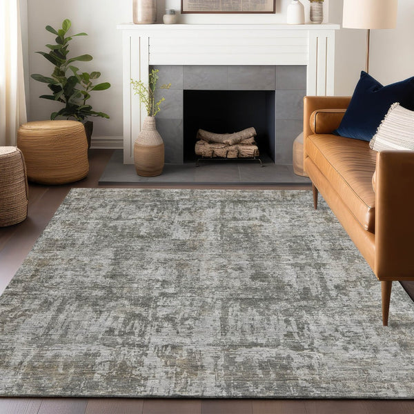 HomeRoots 5' Modern Pewter and Ivory Abstract Washable Area Rug for Indoor and Outdoor High-Traffic Spaces 5' X 8' 615447