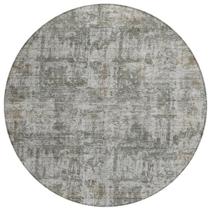 HomeRoots 5' Modern Pewter and Ivory Abstract Washable Area Rug for Indoor and Outdoor High-Traffic Spaces 8' Round 615448