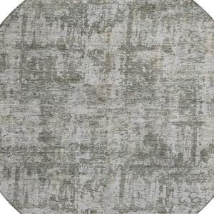 HomeRoots 5' Modern Pewter and Ivory Abstract Washable Area Rug for Indoor and Outdoor High-Traffic Spaces 8' Round 615448