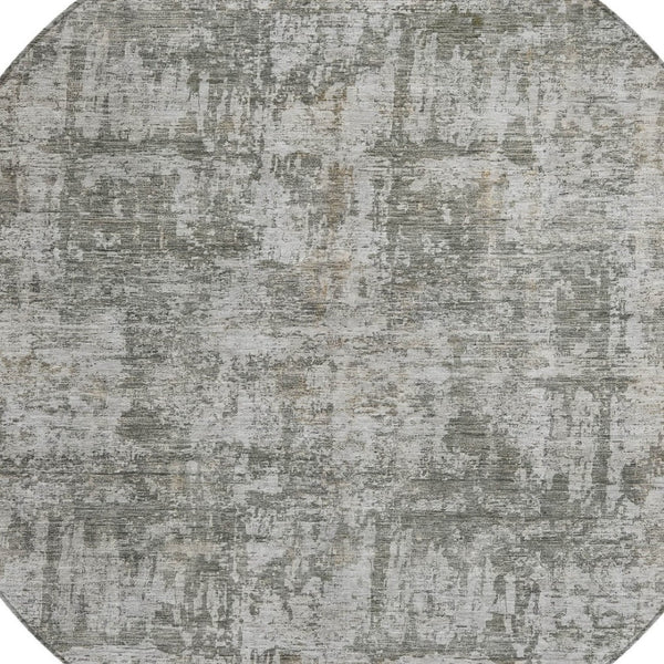 HomeRoots 5' Modern Pewter and Ivory Abstract Washable Area Rug for Indoor and Outdoor High-Traffic Spaces 8' Round 615448