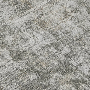 HomeRoots 5' Modern Pewter and Ivory Abstract Washable Area Rug for Indoor and Outdoor High-Traffic Spaces 8' Round 615448