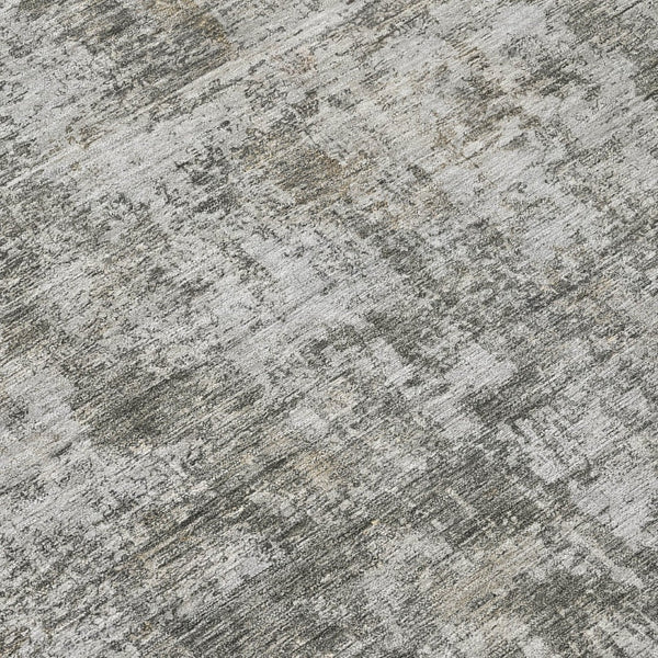 HomeRoots 5' Modern Pewter and Ivory Abstract Washable Area Rug for Indoor and Outdoor High-Traffic Spaces 8' Round 615448