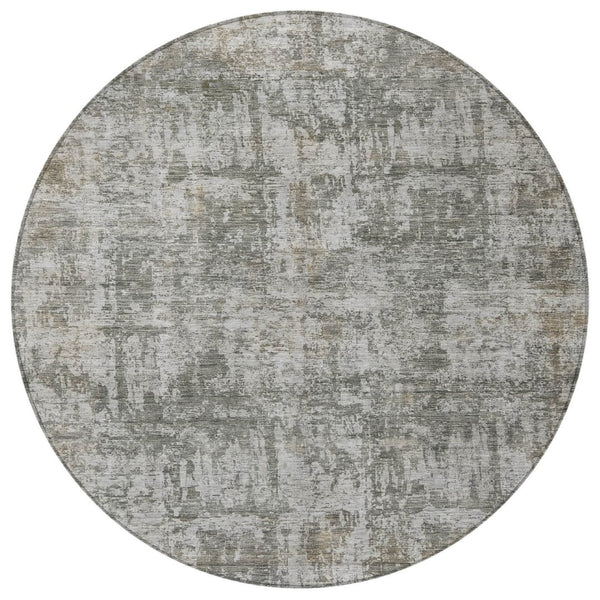 HomeRoots 5' Modern Pewter and Ivory Abstract Washable Area Rug for Indoor and Outdoor High-Traffic Spaces 8' Round 615448