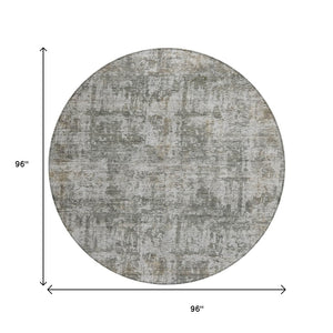 HomeRoots 5' Modern Pewter and Ivory Abstract Washable Area Rug for Indoor and Outdoor High-Traffic Spaces 8' Round 615448