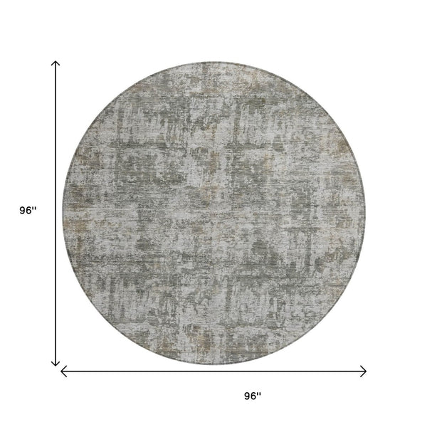 HomeRoots 5' Modern Pewter and Ivory Abstract Washable Area Rug for Indoor and Outdoor High-Traffic Spaces 8' Round 615448
