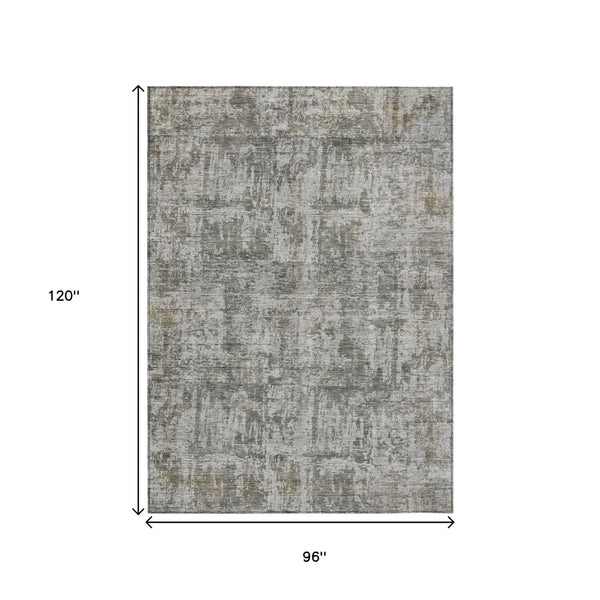 HomeRoots 5' Modern Pewter and Ivory Abstract Washable Area Rug for Indoor and Outdoor High-Traffic Spaces 8' X 10' 615449