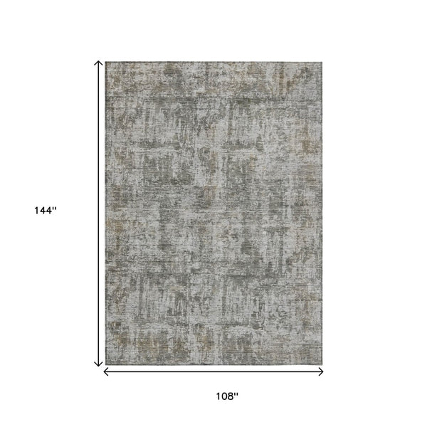 HomeRoots 5' Modern Pewter and Ivory Abstract Washable Area Rug for Indoor and Outdoor High-Traffic Spaces 9' X 12' 615450