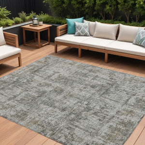 HomeRoots 5' Modern Pewter and Ivory Abstract Washable Area Rug for Indoor and Outdoor High-Traffic Spaces 9' X 12' 615450