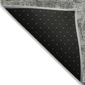 HomeRoots 5' Modern Pewter and Ivory Abstract Washable Area Rug for Indoor and Outdoor High-Traffic Spaces 9' X 12' 615450