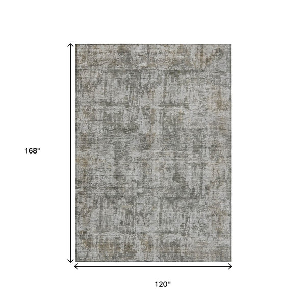 HomeRoots 5' Modern Pewter and Ivory Abstract Washable Area Rug for Indoor and Outdoor High-Traffic Spaces 10' X 14' 615451
