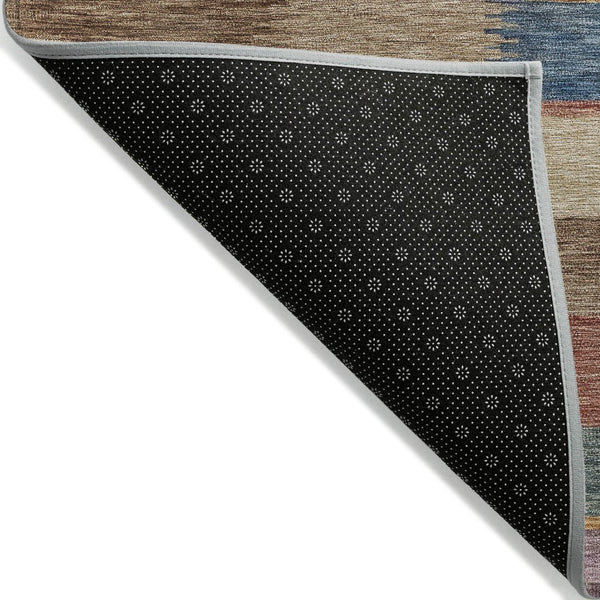 HomeRoots 5' Stylish Beige Blue and Gold Striped Washable Rug for Indoor and Outdoor Use - Durable & Chic! 5' X 8' 615465