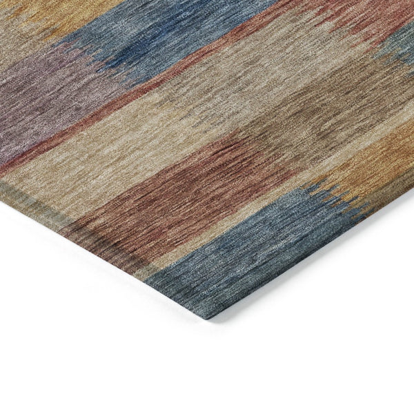 HomeRoots 5' Stylish Beige Blue and Gold Striped Washable Rug for Indoor and Outdoor Use - Durable & Chic! 5' X 8' 615465