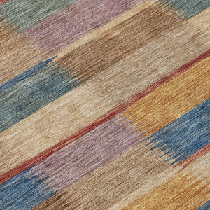 HomeRoots 5' Stylish Beige Blue and Gold Striped Washable Rug for Indoor and Outdoor Use - Durable & Chic! 5' X 8' 615465