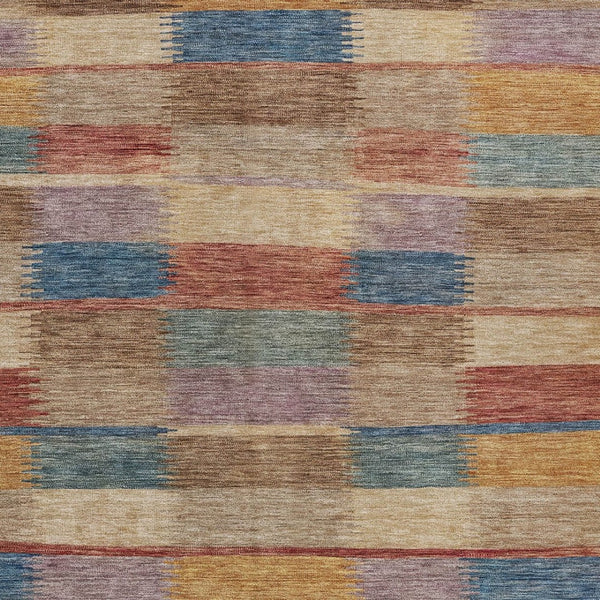 HomeRoots 5' Stylish Beige Blue and Gold Striped Washable Rug for Indoor and Outdoor Use - Durable & Chic! 8' X 10' 615467