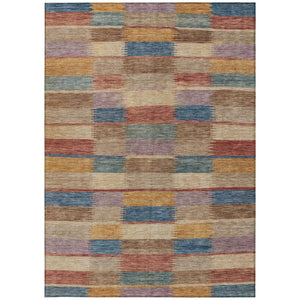 HomeRoots 5' Stylish Beige Blue and Gold Striped Washable Rug for Indoor and Outdoor Use - Durable & Chic! 9' X 12' 615468