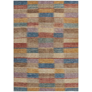 HomeRoots 5' Stylish Beige Blue and Gold Striped Washable Rug for Indoor and Outdoor Use - Durable & Chic! 9' X 12' 615468