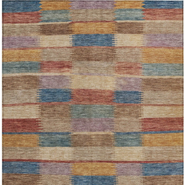 HomeRoots 5' Stylish Beige Blue and Gold Striped Washable Rug for Indoor and Outdoor Use - Durable & Chic! 10' X 14' 615469
