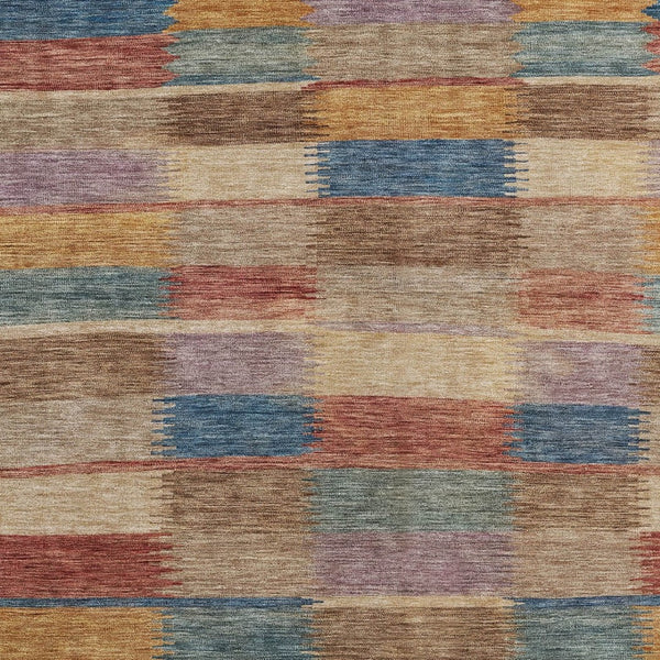 HomeRoots 5' Stylish Beige Blue and Gold Striped Washable Rug for Indoor and Outdoor Use - Durable & Chic! 10' X 14' 615469