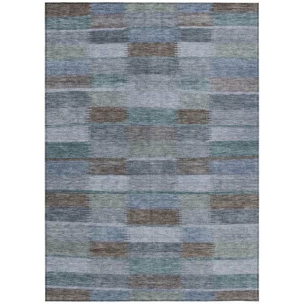 HomeRoots 5' Stylish Blue Denim and Brown Striped Washable Area Rug for Indoor and Outdoor Use, Durable Design 5' X 8' 615477