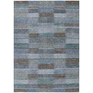 HomeRoots 5' Stylish Blue Denim and Brown Striped Washable Area Rug for Indoor and Outdoor Use, Durable Design 5' X 8' 615477