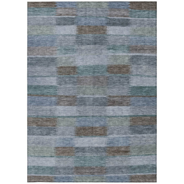 HomeRoots 5' Stylish Blue Denim and Brown Striped Washable Area Rug for Indoor and Outdoor Use, Durable Design 5' X 8' 615477