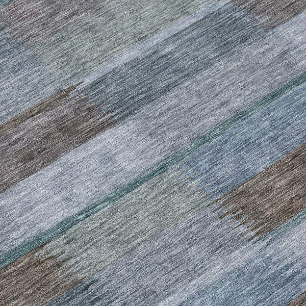 HomeRoots 5' Stylish Blue Denim and Brown Striped Washable Area Rug for Indoor and Outdoor Use, Durable Design 8' Round 615478