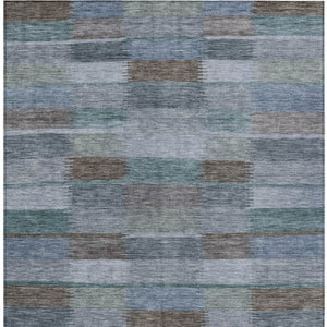HomeRoots 5' Stylish Blue Denim and Brown Striped Washable Area Rug for Indoor and Outdoor Use, Durable Design 8' X 10' 615479