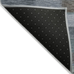 HomeRoots 5' Stylish Blue Denim and Brown Striped Washable Area Rug for Indoor and Outdoor Use, Durable Design 8' X 10' 615479