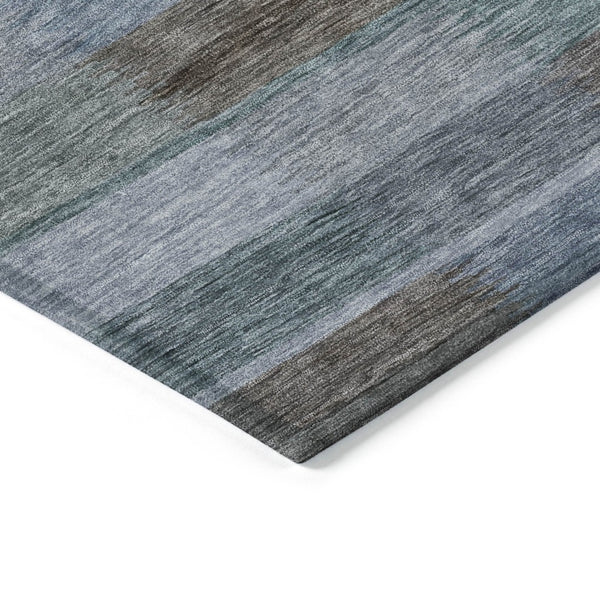 HomeRoots 5' Stylish Blue Denim and Brown Striped Washable Area Rug for Indoor and Outdoor Use, Durable Design 8' X 10' 615479
