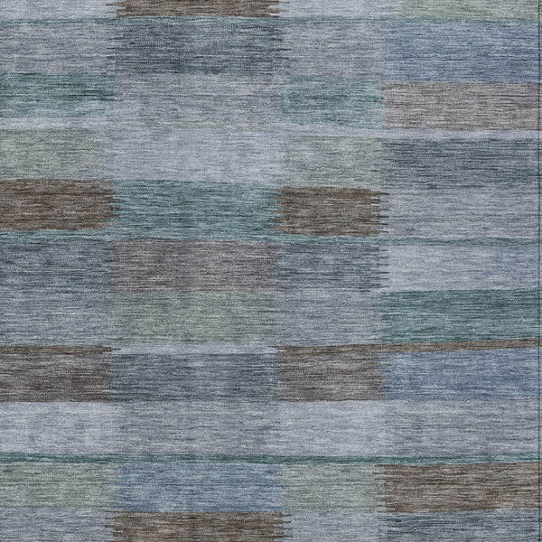 HomeRoots 5' Stylish Blue Denim and Brown Striped Washable Area Rug for Indoor and Outdoor Use, Durable Design 8' X 10' 615479