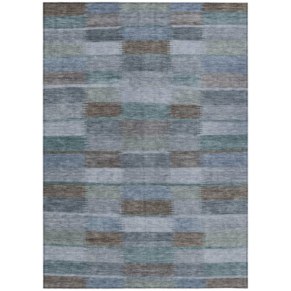 HomeRoots 5' Stylish Blue Denim and Brown Striped Washable Area Rug for Indoor and Outdoor Use, Durable Design 9' X 12' 615480