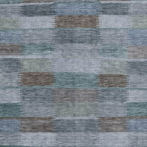 HomeRoots 5' Stylish Blue Denim and Brown Striped Washable Area Rug for Indoor and Outdoor Use, Durable Design 9' X 12' 615480