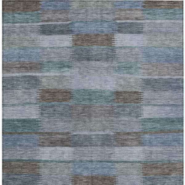 HomeRoots 5' Stylish Blue Denim and Brown Striped Washable Area Rug for Indoor and Outdoor Use, Durable Design 10' X 14' 615481