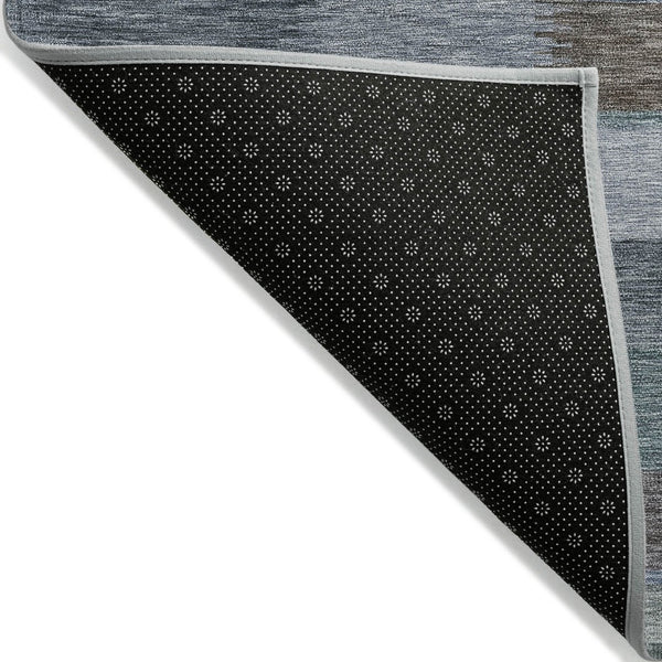 HomeRoots 5' Stylish Blue Denim and Brown Striped Washable Area Rug for Indoor and Outdoor Use, Durable Design 10' X 14' 615481