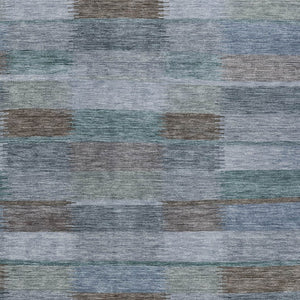 HomeRoots 5' Stylish Blue Denim and Brown Striped Washable Area Rug for Indoor and Outdoor Use, Durable Design 10' X 14' 615481