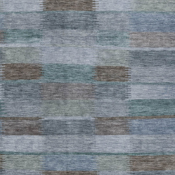 HomeRoots 5' Stylish Blue Denim and Brown Striped Washable Area Rug for Indoor and Outdoor Use, Durable Design 10' X 14' 615481