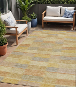 HomeRoots 5' Durable Wheat Beige and Gold Striped Area Rug - Stylish, Washable Design for Indoor & Outdoor Use 5' X 8' 615483