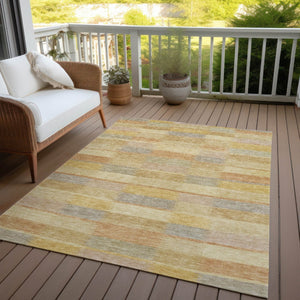 HomeRoots 5' Durable Wheat Beige and Gold Striped Area Rug - Stylish, Washable Design for Indoor & Outdoor Use 5' X 8' 615483