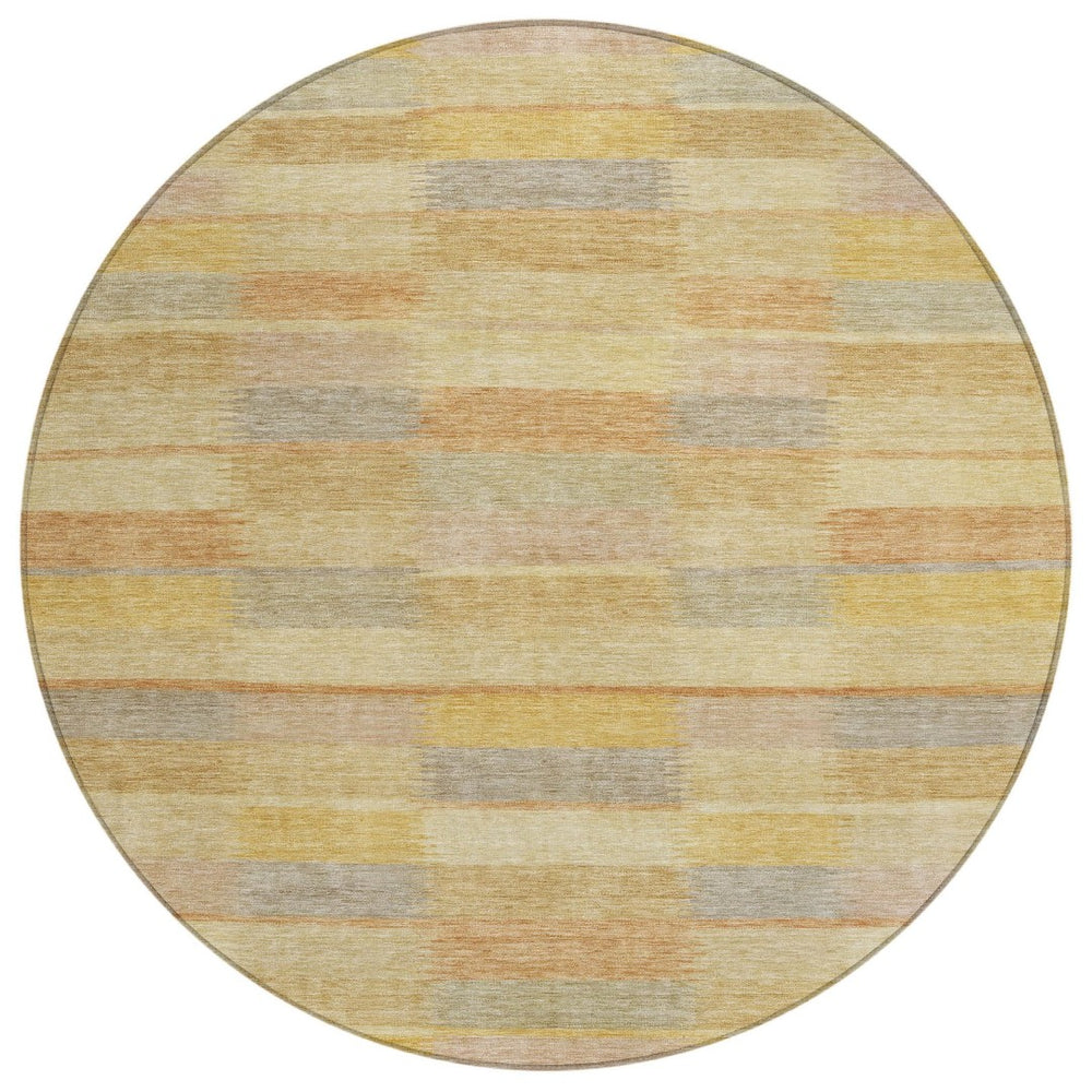 HomeRoots 5' Durable Wheat Beige and Gold Striped Area Rug - Stylish, Washable Design for Indoor & Outdoor Use 8' Round 615484