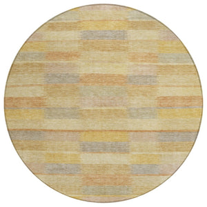 HomeRoots 5' Durable Wheat Beige and Gold Striped Area Rug - Stylish, Washable Design for Indoor & Outdoor Use 8' Round 615484