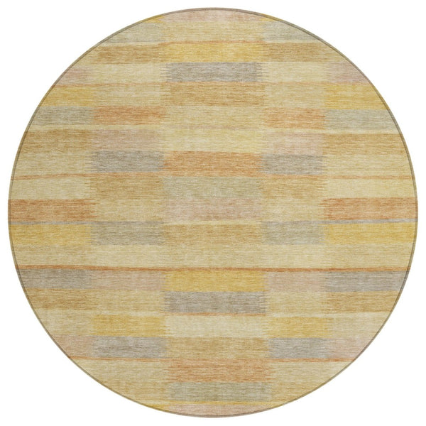 HomeRoots 5' Durable Wheat Beige and Gold Striped Area Rug - Stylish, Washable Design for Indoor & Outdoor Use 8' Round 615484