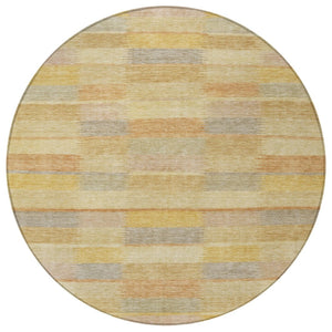 HomeRoots 5' Durable Wheat Beige and Gold Striped Area Rug - Stylish, Washable Design for Indoor & Outdoor Use 8' Round 615484