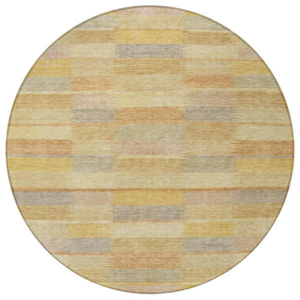 HomeRoots 5' Durable Wheat Beige and Gold Striped Area Rug - Stylish, Washable Design for Indoor & Outdoor Use 8' Round 615484