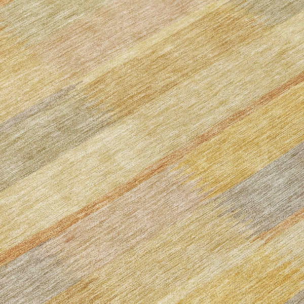 HomeRoots 5' Durable Wheat Beige and Gold Striped Area Rug - Stylish, Washable Design for Indoor & Outdoor Use 8' Round 615484